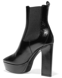 Saint Laurent Vika Leather Platform Ankle Boots Black