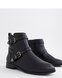 Faith Wide Fit Wuckle Black Flat Multi Ankle Boots