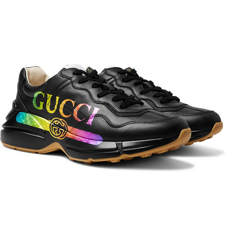 Gucci Rhyton Holographic Logo Print Leather Sneakers, $946 | MR 