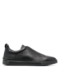 Zegna Triple Stitch Leather Slip On Sneakers