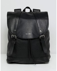 ASOS DESIGN Asos Leather Backpack In Black With Front Pocket Detail