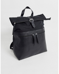 ASOS DESIGN Backpack In Black With Faux Leather Front Double Pockets