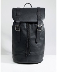 ASOS DESIGN Backpack In Leather In Black With Double Straps