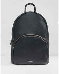 ASOS DESIGN Backpack In Leather In Black With Plait Handle And Foil Logo