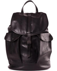Black Leather Backpack With Two Side Pockets