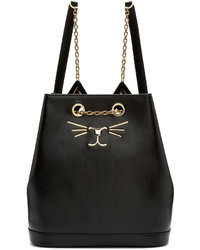 Charlotte Olympia Black Leather Feline Backpack