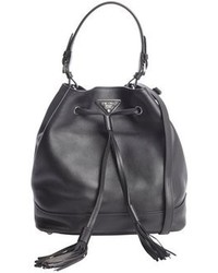 Prada Black Leather Large Bucket Bag