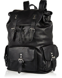River Island Black Leather Look Backpack
