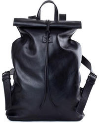 Black Leather Rectangular Backpack