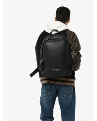 Balmain Black Logo Embossed Leather Backpack