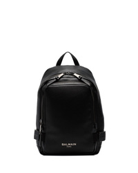 Balmain Black Logo Embossed Leather Backpack