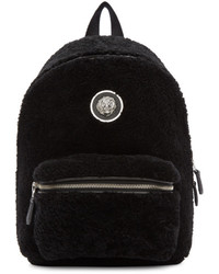 Versus Black Small Shearling Lion Medallion Backpack