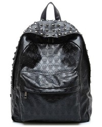 ChicNova Black Studded Backpack With Embossed Skull Print
