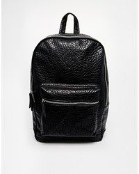 Asos Brand Backpack In Black Faux Leather