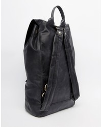 Asos Brand Backpack In Black Leather