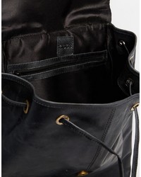 Asos Brand Backpack In Black Leather
