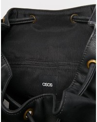 Asos Brand Military Backpack In Black Faux Leather