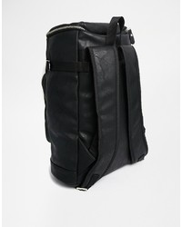 Asos Brand Zip Backpack In Black Faux Leather