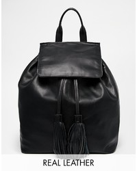 Asos Collection Leather Backpack With Oversized Tassel