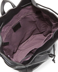 Kooba Connor Leather Drawstring Sling Backpack Black