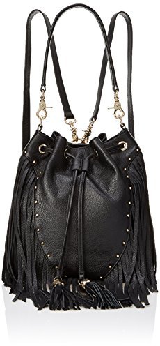 black leather fringe backpack