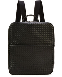 Bottega Veneta Double Compartt Woven Leather Backpack Black