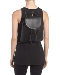 Drawstring Faux Leather Backpack Black