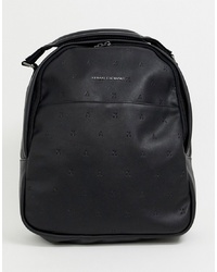 Armani Exchange Faux Leather All Over Logo Backpack In Black