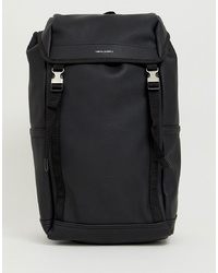 ASOS DESIGN Faux Leather Backpack In Black With Double Straps And Contrast Elastic