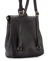 Neiman Marcus Faux Leather Zip Top Backpack Black