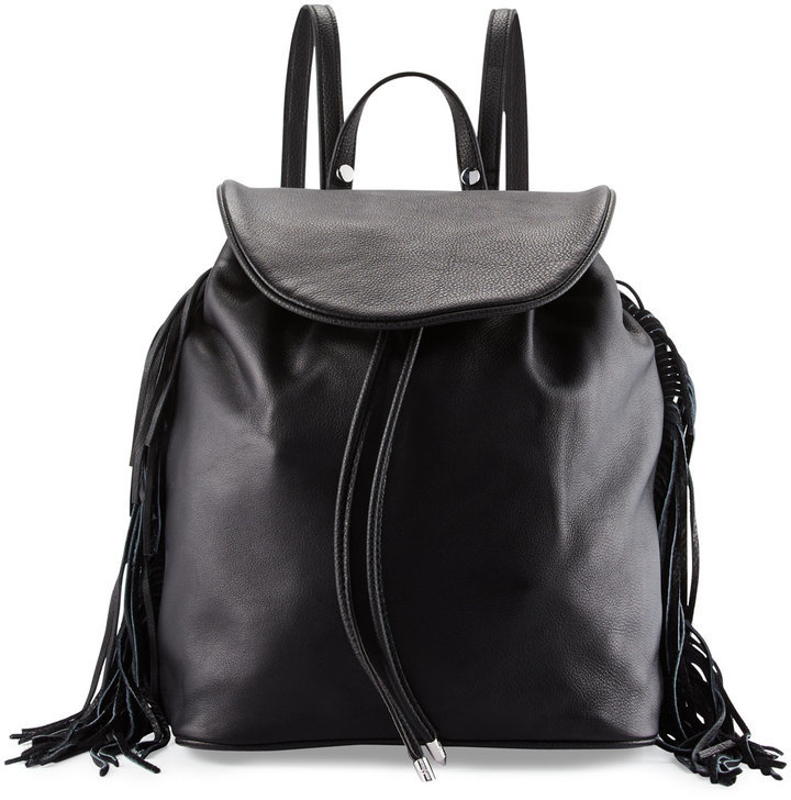 black leather fringe backpack