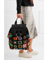 J.W.Anderson Jw Anderson Pierce Crocheted Wool Cotton Canvas And Leather Backpack Black