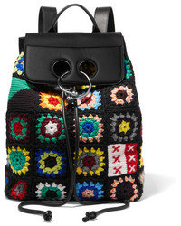 J.W.Anderson Jw Anderson Pierce Crocheted Wool Cotton Canvas And Leather Backpack Black