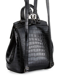 Neiman Marcus Kari Crocodile Embossed Backpack Black