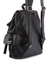 French Connection Kyle Faux Leather Flap Backpack Black