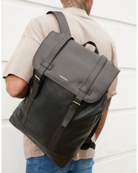 ASOS DESIGN Leather Backpack In Black With Double S