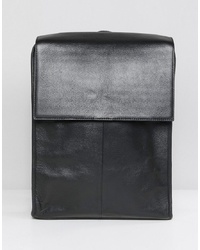 ASOS DESIGN Leather Backpack In Black With Fold Over Top