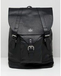 ASOS DESIGN Leather Backpack In Black With Front Pocket Detail