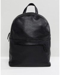 ASOS DESIGN Leather Backpack In Black With Front Zip