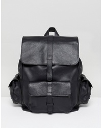 ASOS DESIGN Leather Backpack In Black With Multi Pockets