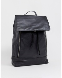 ASOS DESIGN Leather Backpack In Black With Zip Detail And Front Flap