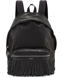 Saint Laurent Leather Backpack With Fringe Detail Black