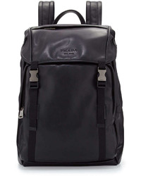Prada Leather Double Buckle Backpack Black
