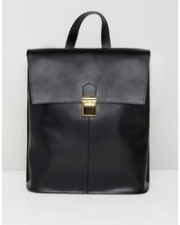 ASOS DESIGN Leather Pushlock Backpack
