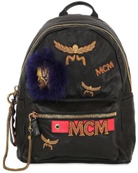 MCM Medium Logo Patched Leather Backpack