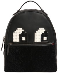 Les Petits Joueurs Mick Eyes Leather Shearling Backpack