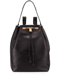 The Row Mini Leather Drawstring Backpack Black
