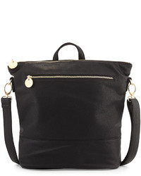 Neiman Marcus Pebbled Faux Leather Convertible Bucket Backpack Black