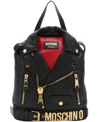 Moschino Pre Owned Black And Red Leather Biker Jacket Backpack