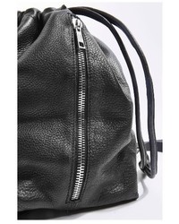Topshop Premium Leather Drawstring Backpack Black